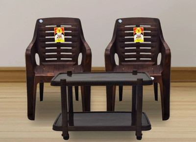 NPPL National Combo( 2 chairs 1 table ) weight bearing capacity 150 kg) for Home Plastic Living Room Chair(Finish Color - Brown, Pre-assembled)