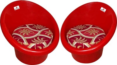 ANJWAR ANJWAR Tub Chairs with Complimentary Cushions set of 2 Plastic Living Room Chair(Finish Color - Red, Knock Down)