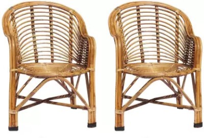 ZAANCREATION ZC Bamboo Wooden Cane (Rattan, Bait) Chair Set Of 2 Lawn Chair, Arm Chair, Room Cane Living Room Chair(Finish Color - Brown, Pre-assembled)