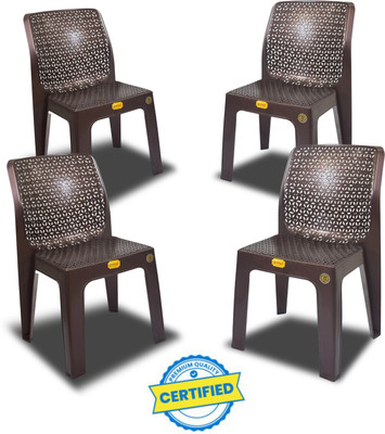 COMFORT Creation Oxy Plastic Chair for Home/Glossy Finish Chair for Office/Dining Room, Kitchen Plastic Outdoor Chair(Brown, Set of 4, Pre-assembled)