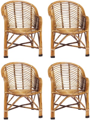 RAINBOW Bamboo Bait Rattan (Natural, Antique) for Lawn,Room ,Indoorchair with Cushion Cane Outdoor Chair(Brown, Set of 4, Pre-assembled)