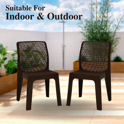 COMFORT Creation Oxy Plastic Chair for Home/Glossy Finish Chair for Office/Dining Room, Kitchen Plastic Outdoor Chair(Brown, Set of 2, Pre-assembled)