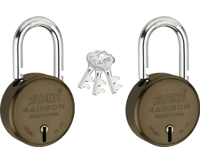 alone Rainbow Round 65mm 2 locks 3 Same Keys Padlock for door Brass Finish Padlock(Antique)