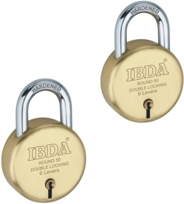 IBDA Pk of 2 | small lock & key |Double Locking|6 Levers| Rivetless Steel Body Padlock(Gold)