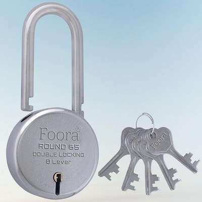 Foora Round 65 Ls With 5 Keys, Long Shackle, Double Locking, 8 Lever Lock(Silver)