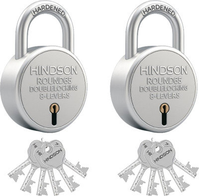HINDSON Round 65mm with 6 Keys | Pack Of 2 Padlock(Silver)