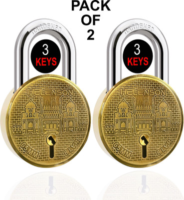 HELENSON Round 65mm Lock | Dual Locking | 8 Levers | 3 Crore Combinations (Pack of 2) Padlock(Silver)
