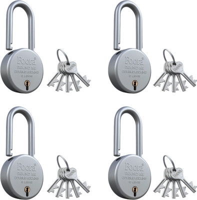 Foora Round 65 LS (Long Shackle) - With 5 Keys | Pack Of 4 Padlock(Silver)