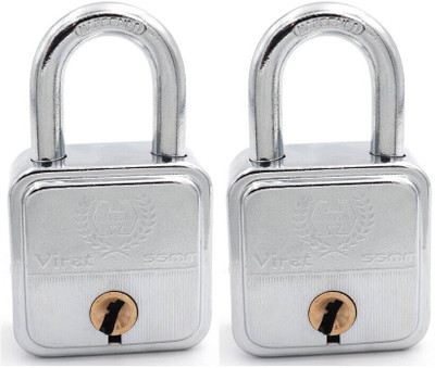 HARRISONLOCK Virat-0592_PK 2 Iron 9 Levers Padlock with 4 Keys (Pack of 2) Padlock(Chrome Plated)