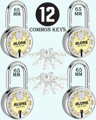 alone Active Round 65mm Lock for Home Gate Shop & Shutter, 12Same Keys 4 Lock (pack 4) Padlock(Chrome)