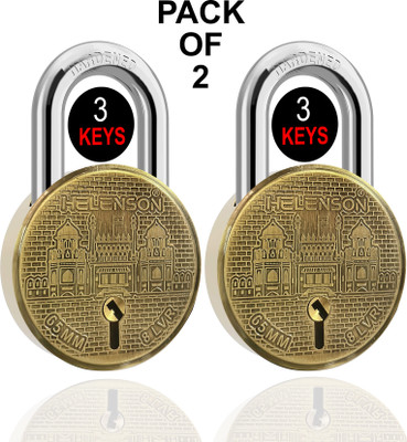 HELENSON ROUND CHROME 65MM | DOUBLE LOCKING | 8 LEVERS| PACK OF 2 LOCK Padlock(Silver)