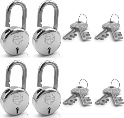 HARRISON Padlock 60mm 6 Lever with 2 Keys J-6-0264 Pack of 4/ Mild Steel Material Padlock(Chrome Plated)