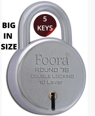 Foora Round 75 Big Size Lock with 5 Keys, Double Locking, 10 Lever Lock(Silver)