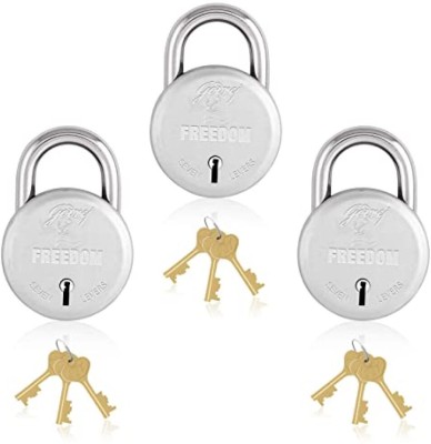 Godrej Freedom 7 Levers Padlock with 3 Keys Pack Of 3 Padlock(Silver)