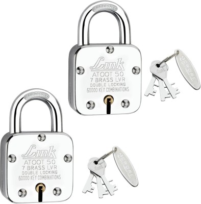 Link Atoot 50mm Lock|60K,Keys Combination|Hardened Shackle|Brass Lever(Pack 2) Padlock(Silver)