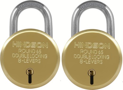 HINDSON Round 65 (Gold Finish) 8 lever Double locking technology 3 keys (pack 2) Padlock(Gold)