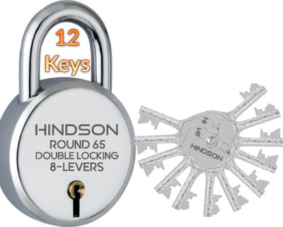 HINDSON 12 Keys 65mm Hardened Shackle , Double Lock for Shutter, Door, Gate Security Padlock(Silver)