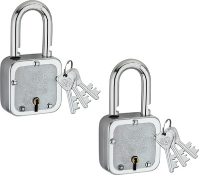 HARRISON Padlock/Square Padlock 50mm 6 Lever with 3 Keys T-27-0040 PK_2/ Steel Material Padlock(Chrome Plated)