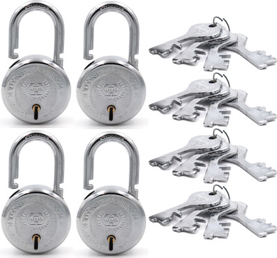 HARRISON Padlock 70mm 7 Lever with 3 Keys T-26-0279 Pack of 4/ Mild Steel Material Padlock(Bright Chrome Polished Finish)