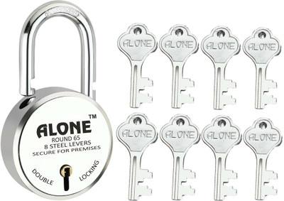 alone Round 65mm Lock for Home Gate Shop & Shutter, Double Locking 8 Keys Padlock(Chrome)