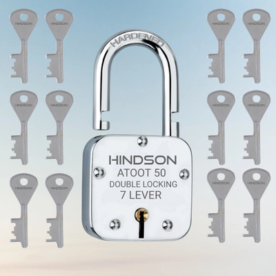 HINDSON Small lock and keys door lock for home,7 lever gate Atoot 50mm 12 key door Padlock(Silver)