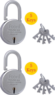 Foora (Pack-2) Round 65 with 5 Keys, Double Locking, Lever Technology , 8 Lever Padlock(Silver)