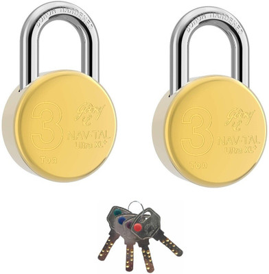 Godrej Locks NAVTAL ULTRA XL+ BRASS PADLOCK PACK OF 2 WITH 4 COMMON KEYS Padlock(GOLDEN)