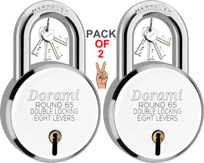 Indora Round 65mm lock Hardened Shackle Double Locking 8 Lever Padlock(Silver)