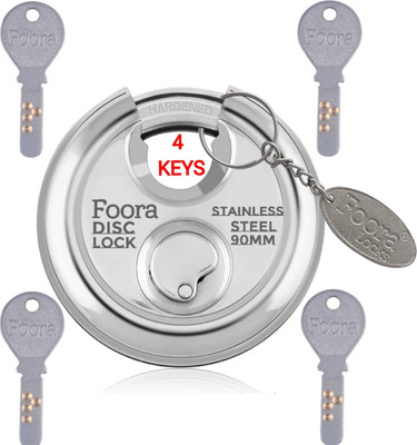 Foora Disc 90mm Shutter/Door with 4 Hi-Tech Brass Keys, Hardened Shackle Padlock(Silver)