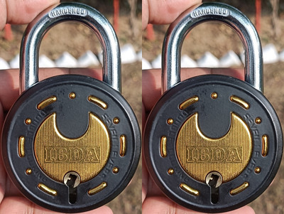 IBDA Pack of 2 Round 65mm lock and key | Double Locking | 7 Levers' | Rivetless Body Lock(Gold, Black)