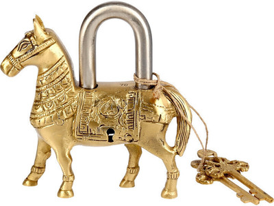 PRIME HOMES Brass Horse Pad Lock With 2 Keys Horse Shape Lock Padlock(Golden)