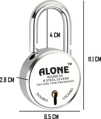 alone Round 65mm & Active 65mm Lock for Home Gate Shop & Shutter, D/L 3 Keys (pack 2) Padlock(Chrome)