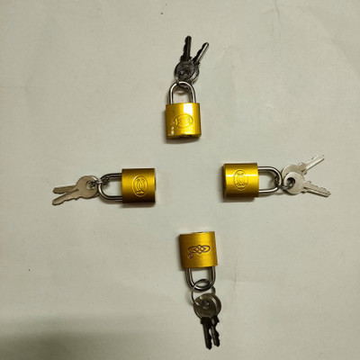 jalaram Small Brass Polished Lock and Key (Gold) - Set of 4 for traveling bag , Lock(Gold)