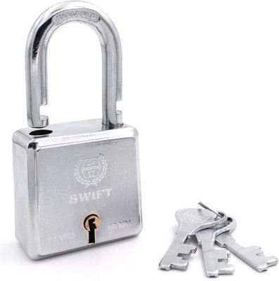 HARRISON SWIFT ( Hardened ) -Steel Square Padlock (7 Levers) with 3 No. Keys - 60 MM Padlock(White)