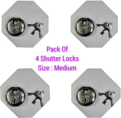 jalaram Pack of 4 Stainless steel medium size shutter locks (75mm) with 3keys Lock(Silver)