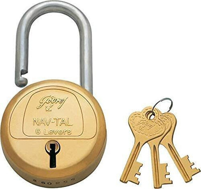 Godrej Locks Navtal Lock 6 Levers Brass (3 KEYS) Padlock(Golden)