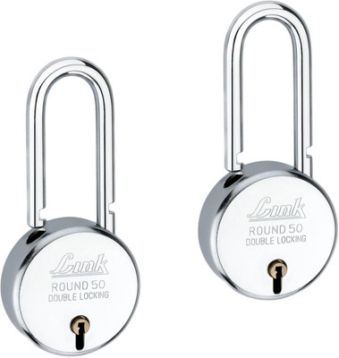 Link 50mmLSNew Round |Iron Lever|Double Lock|50K Key Combinations(Pack of 2) Padlock(Silver)