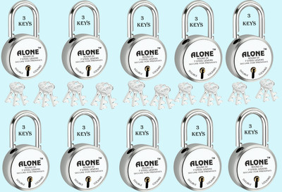 alone Round 50mm Lock for Home Gate Shop & Shutter, D/L 3 Keys Each Lock (Pack10) Padlock(Chrome)