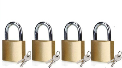 PuthaK 25mm Mini Brass Square Padlock 2 Keys Included Per Lock- 4 Combo Packs Padlock(Gold)
