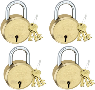 HARRISON Round Padlock 65mm 8 Lever with 3 Keys MP3-0053 Pack of 4/ Brass Padlock(Brass Lacquer)