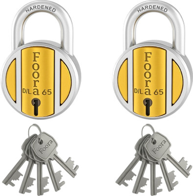 Foora Brass Lock (Pack Of 2) With 5 Keys - 65mm Premium Quality Padlock Padlock(Gold)