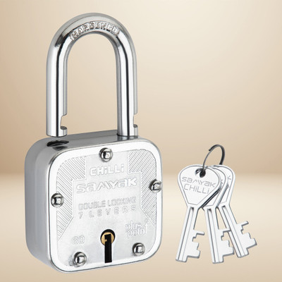 PLUS POINT Premium stainless steel Heavy Duty 7-Lever Double Locking Security Lock, 3 Keys Padlock(Silver)