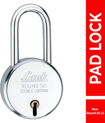 Link 50mm New Round Long Shackle | Steel Body | Brass Lever | Made In India Padlock(Silver)