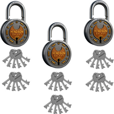 HINDSON Galaxy 65mm Brass Padlock with 12 Keys | Pack Of 3 Padlock(Silver)