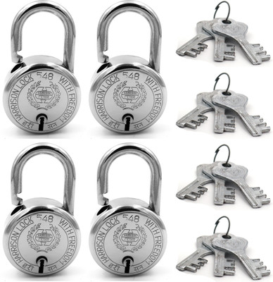HARRISON Padlock 55mm 7 Lever with 3 Keys T-26-0276 Pack of 4/ Mild Steel Material Padlock(Bright Chrome Polished Finish)