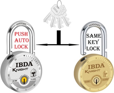 IBDA same key lock | 2 lock with common key |multiple lock with single key|steel body Padlock(Silver & Gold)