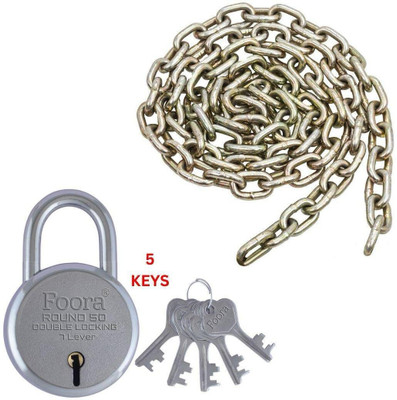 Foora Round 50 Lock 7 Lever Double Locking System, Includes 5 Keys and Durable Chain Padlock(Silver)