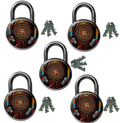 onepro Shubh Laabh 50mm, 5 Padlocks with 3 Each Keys Double Locking 7 Levers Padlock(Laser Print Finish)