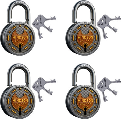 HINDSON Galaxy 65mm Brass Padlock with 3 Keys – Pack Of 4 Padlock(Silver)