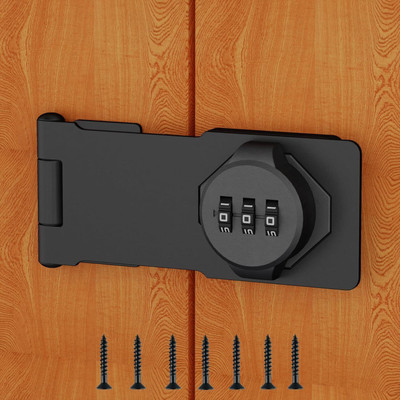 4tens Anti-Theft Household Cabinet Password Hasp Locks, 3 Digit Password for Cabinet Combination Lock(Black)